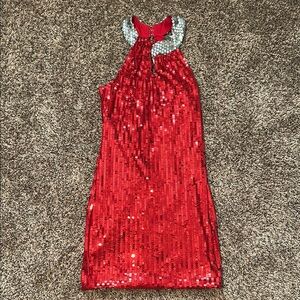 Red and Silver Sequin HOCO Dress